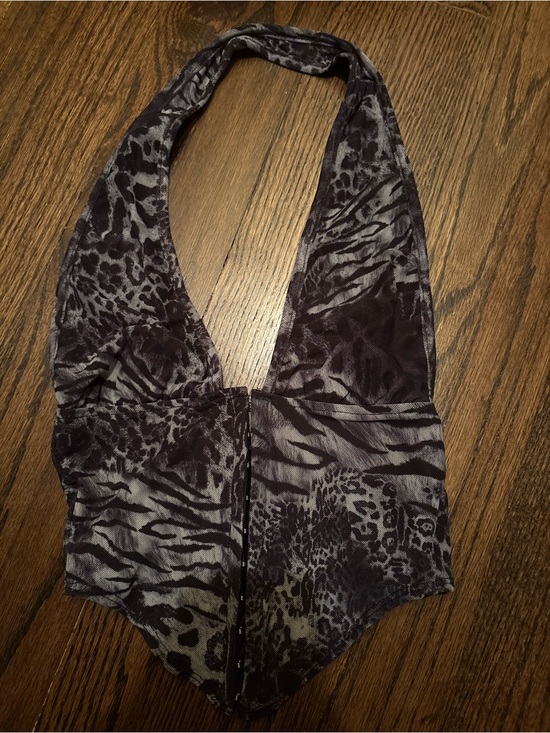 SHEIN Tops - Halter corset crop top in Charcoal Animal Print